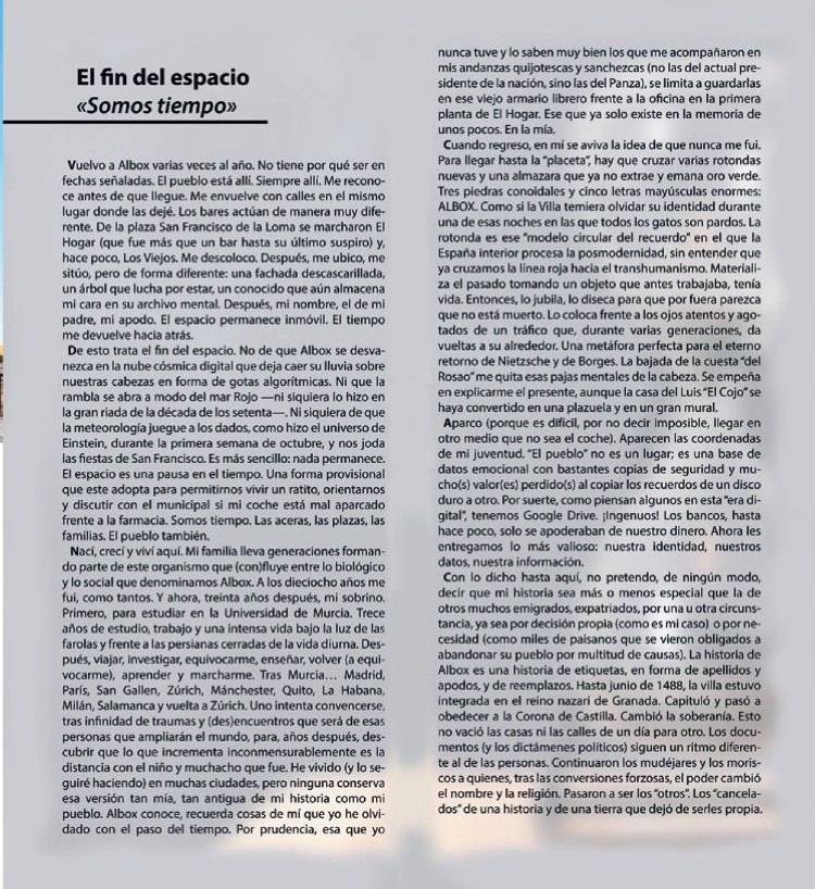 Página 21 del PDF del libro: El comienzo. Artículo El fin del espacio. Somos tiempo, de Martín Oller Alonso.