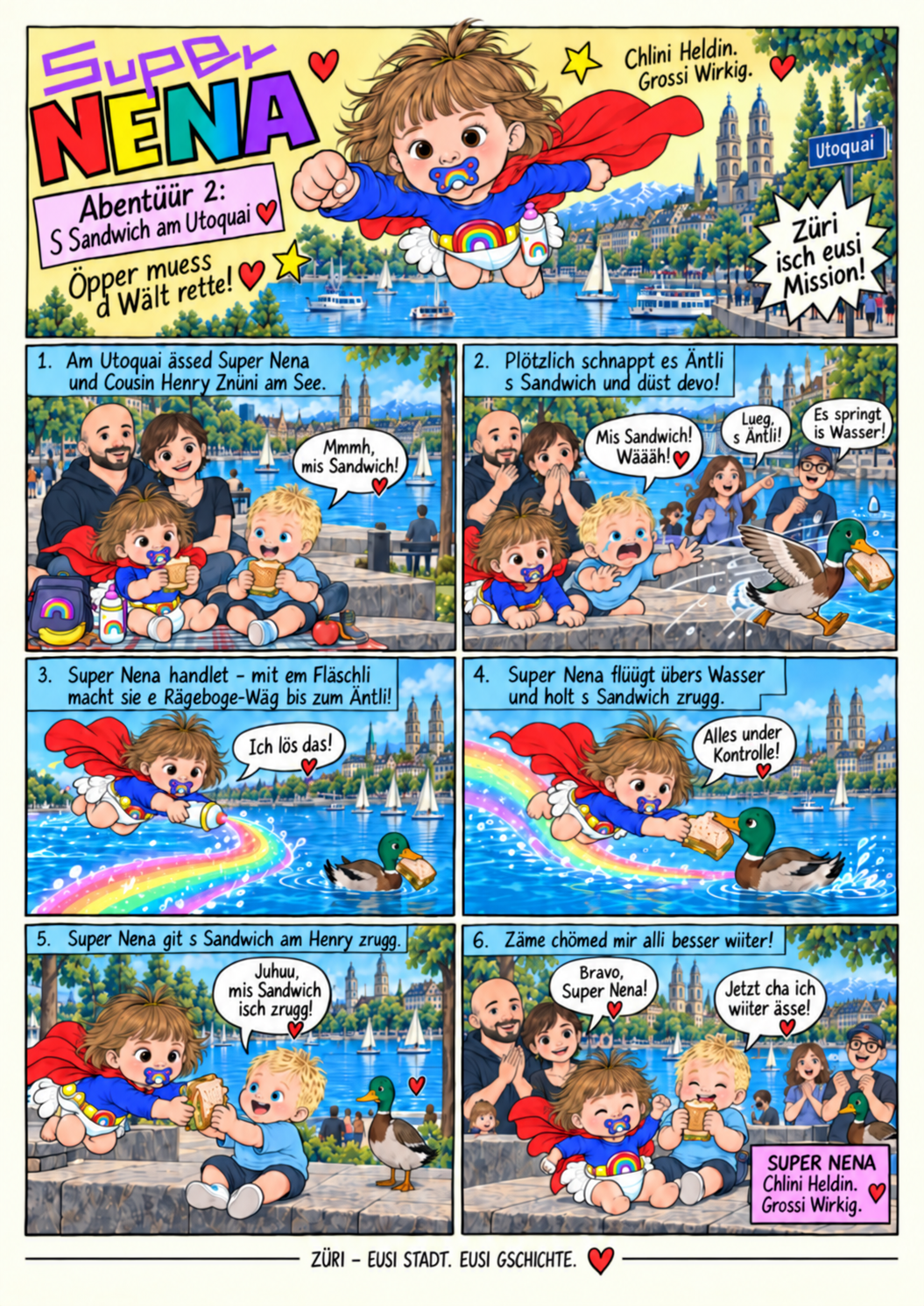 Super Nena, aventura 02: recupera el sándwich de Henry que un pato se ha llevado al lago, en Utoquai.